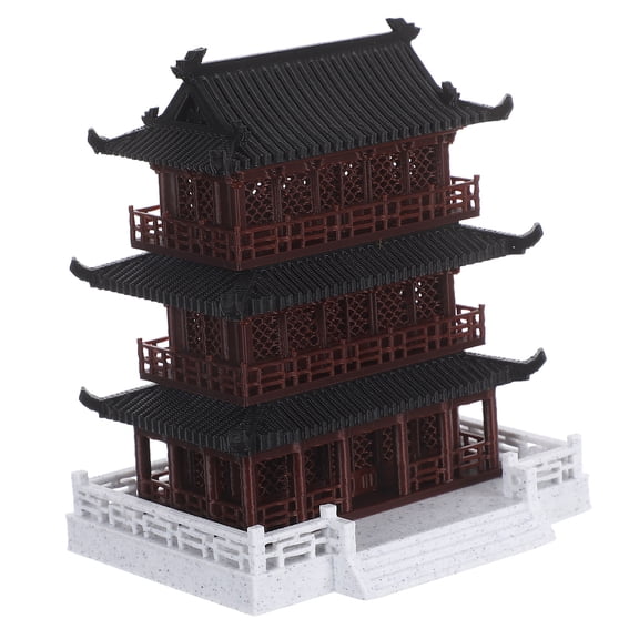 Ostracsh Miniature Chinese Pavilion Model - Ancient Building Decor - Vintage Architectural Tower Ornament For Fish Tank Desktop Bookshelf Home Office Decoration