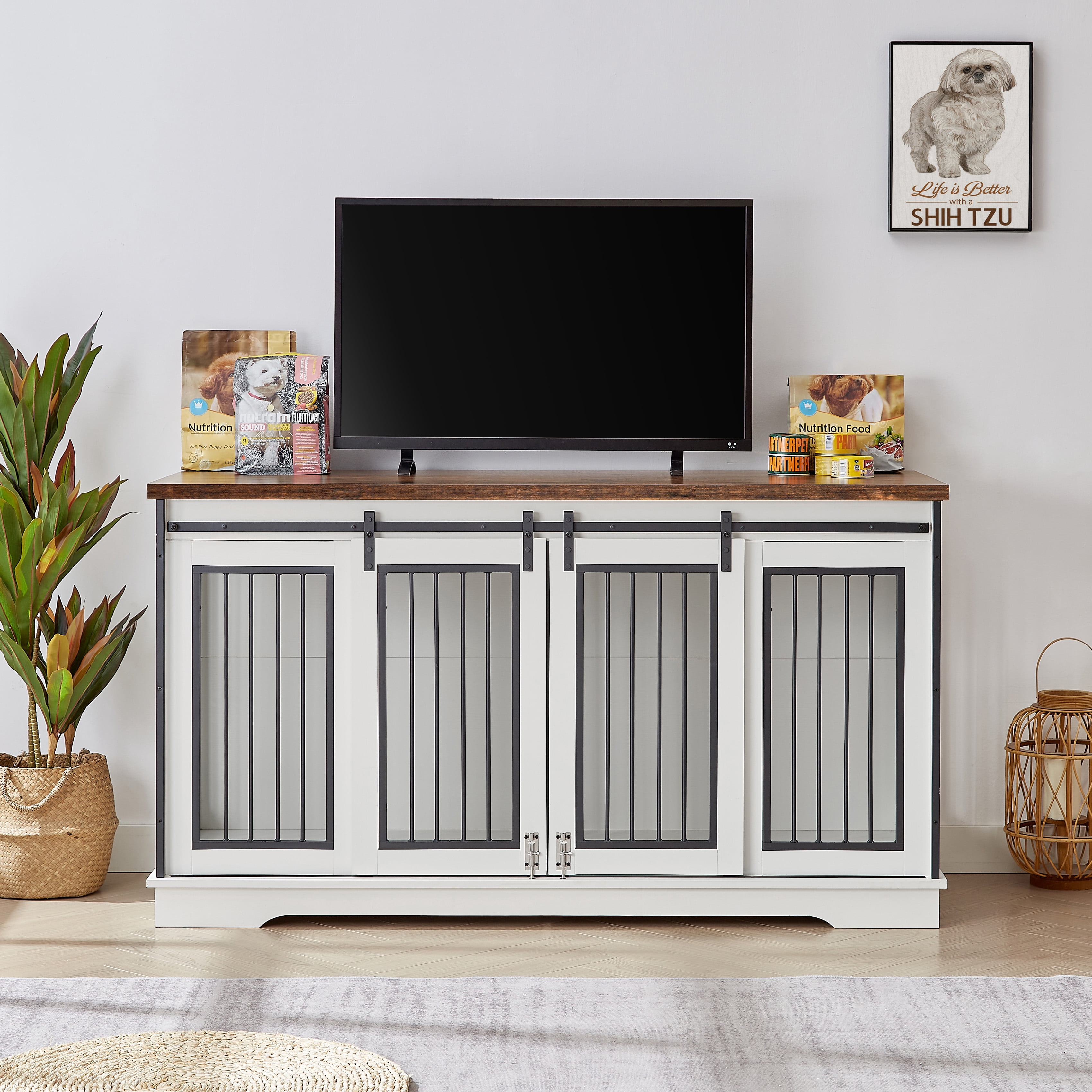 Ostreici 60.6''L x 22.8''W x 34''H Furniture Style Dog Crate TV Cabinet ...