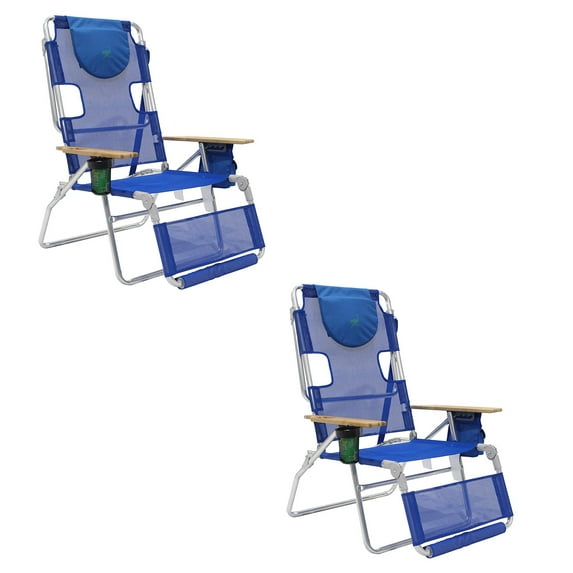 Ostrich 3-N-1 Altitude Outdoor Lounge Reclining 16" Tall Chair, Blue (2 Pack)