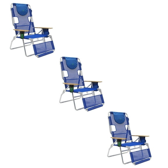 Ostrich 3-N-1 Altitude Outdoor Lounge Reclining 16" Tall Chair, Blue (3 Pack)