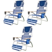 Ostrich 3-N-1 Altitude Outdoor Reclining Patio Beach Lounge Chair, Blue 3 Pack