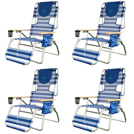 Ostrich 3-N-1 Altitude Outdoor Reclining Patio Beach Lounge Chair, Blue (4 Pack)