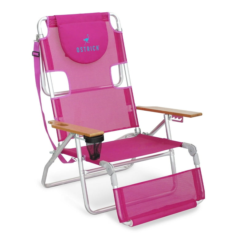Ostrich 3N1 Lightweight Outdoor Beach Lounge Chair with Footrest Pink