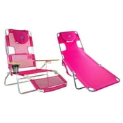 Ostrich 3N1 5 Position Reclining Beach Chair & Chaise Beach Lounger, Pink