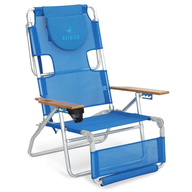 Ostrich 3N1 Lightweight Outdoor Beach Lounge Chair with Footrest, Blue