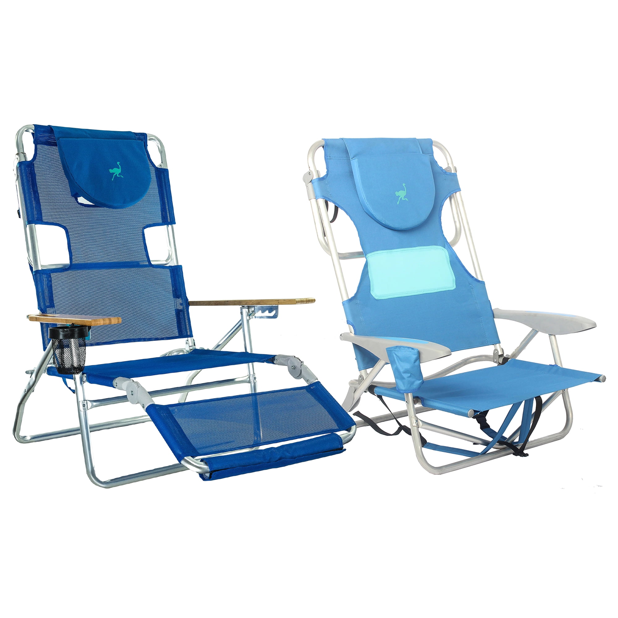 Blue Aluminum Frame Reclining Beach Armchair with Footrest