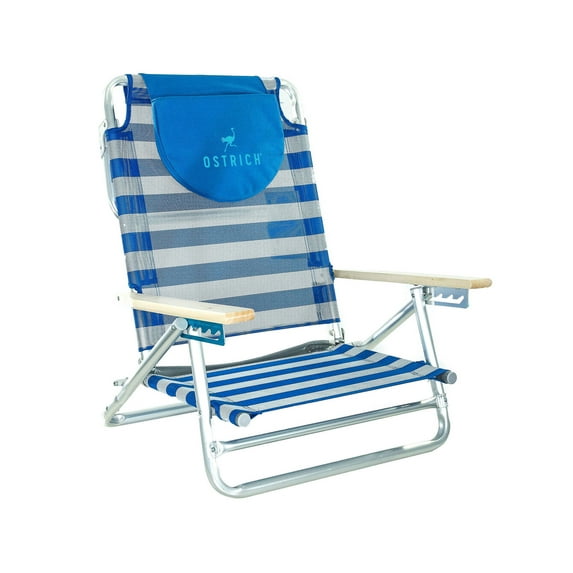 Ostrich 5 Position Wood Arm, Full Mesh Beach Chair, w/Pillow, Blue