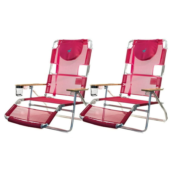 Ostrich Altitude 3-n-1 16" Tall Lounge Reclining Beach Chair, Pink (2 Pack)