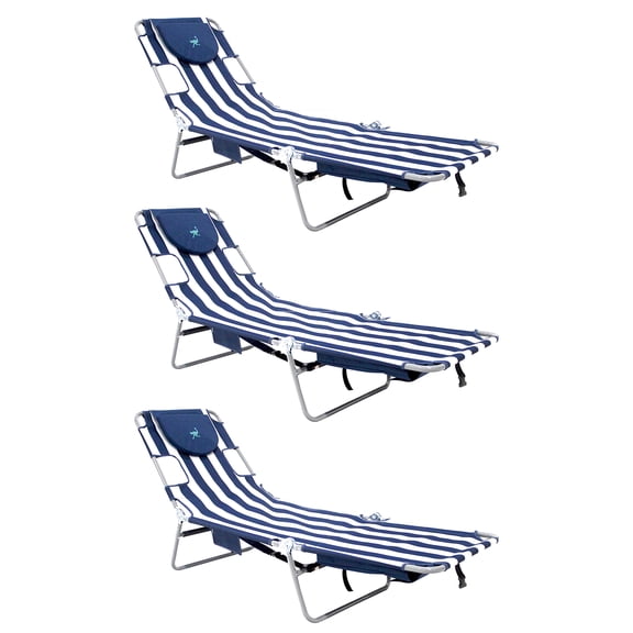 Ostrich Backpack Chaise Lounge Chair with Storage Bag, Navy Stripe (3 Pack)