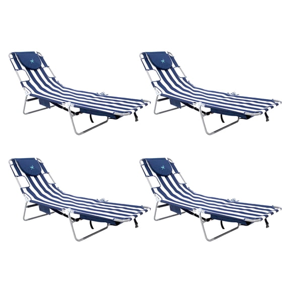 Ostrich Backpack Chaise Lounge Chair with Storage Bag, Navy Stripe (4 Pack)