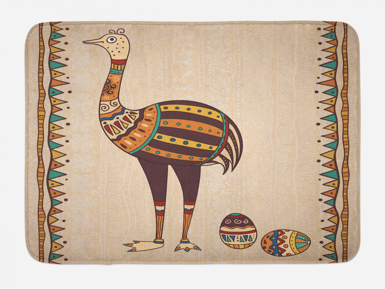 Multicolor Boho Ostrich Pattern Plush Bath Mat