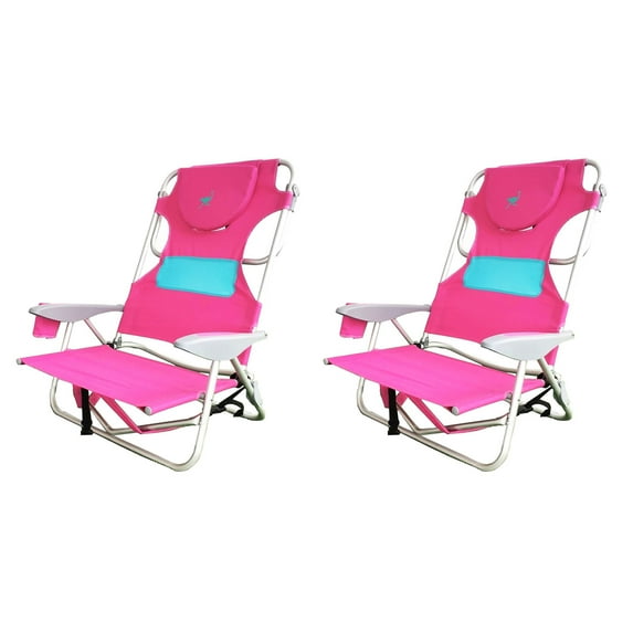 Ostrich Beach Ladies Comfort On-Your-Back Beach Chair, Pink (2 Pack)