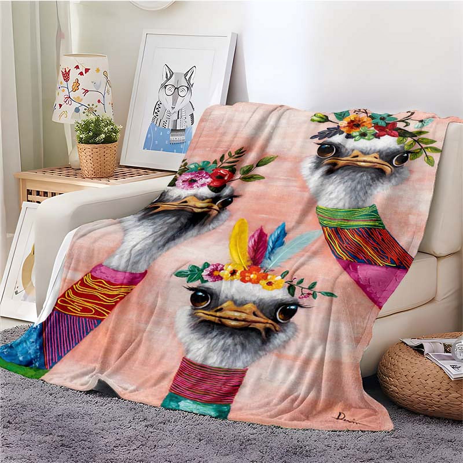 Ostrich Blanket Cartoon Cute Ostrich Soft Warm Flannel Home Blankets