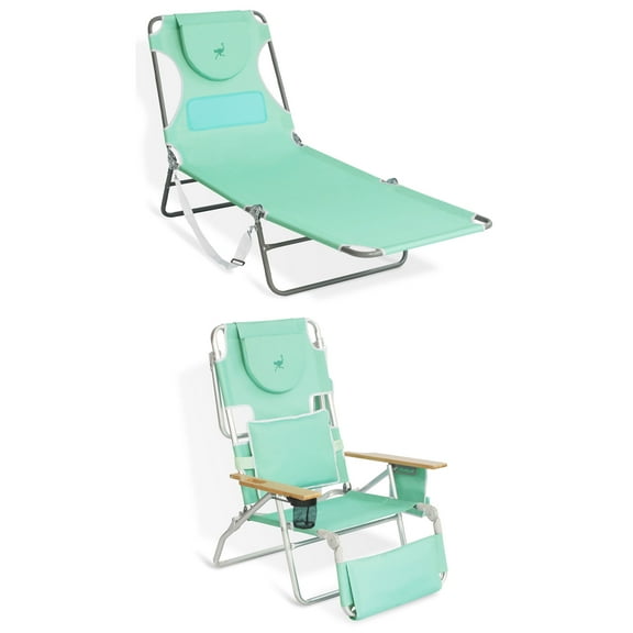 Ostrich Chaise Lounge Chair with Deluxe Padded 3N1 Reclining Chair, Teal