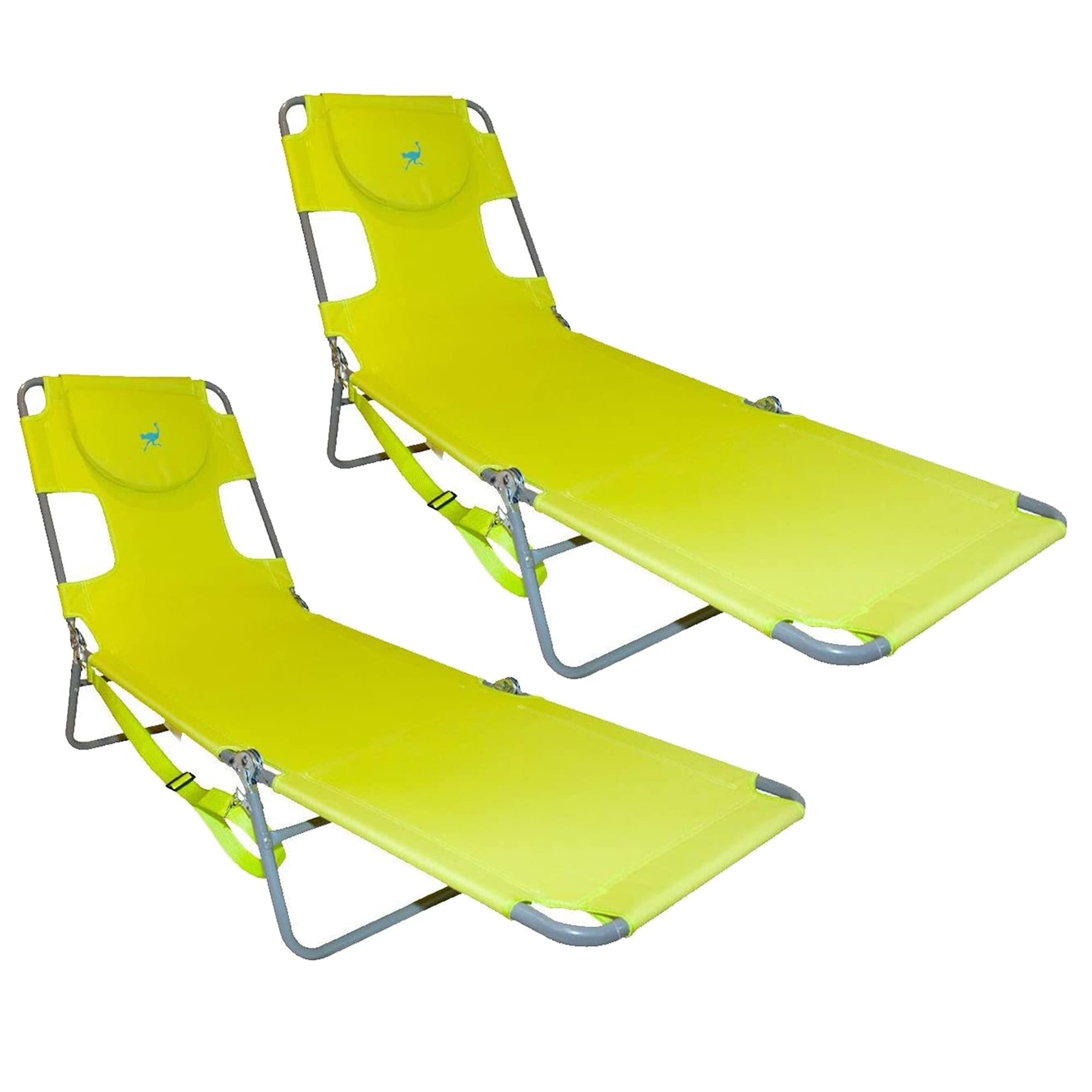 Ostrich Chaise Lounge Foldable Sunbathing Beach Chair, Neon Green (2