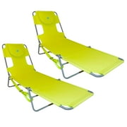 Ostrich Chaise Lounge Foldable Sunbathing Beach Chair, Neon Green 2 Pack
