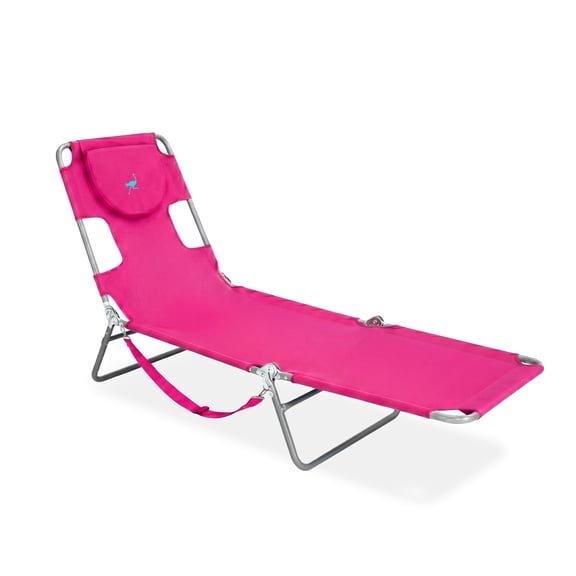 Ostrich The Original Chaise Beach Lounge Chair, Folding and Reclining Outdoor Lounger, Pink