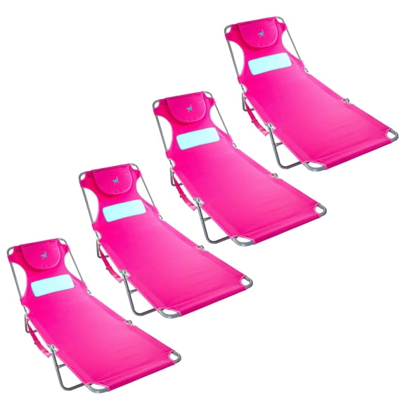 Ostrich Comfort Lounger Face Down Sunbathing Chaise Beach Chair, Pink (4 Pack)