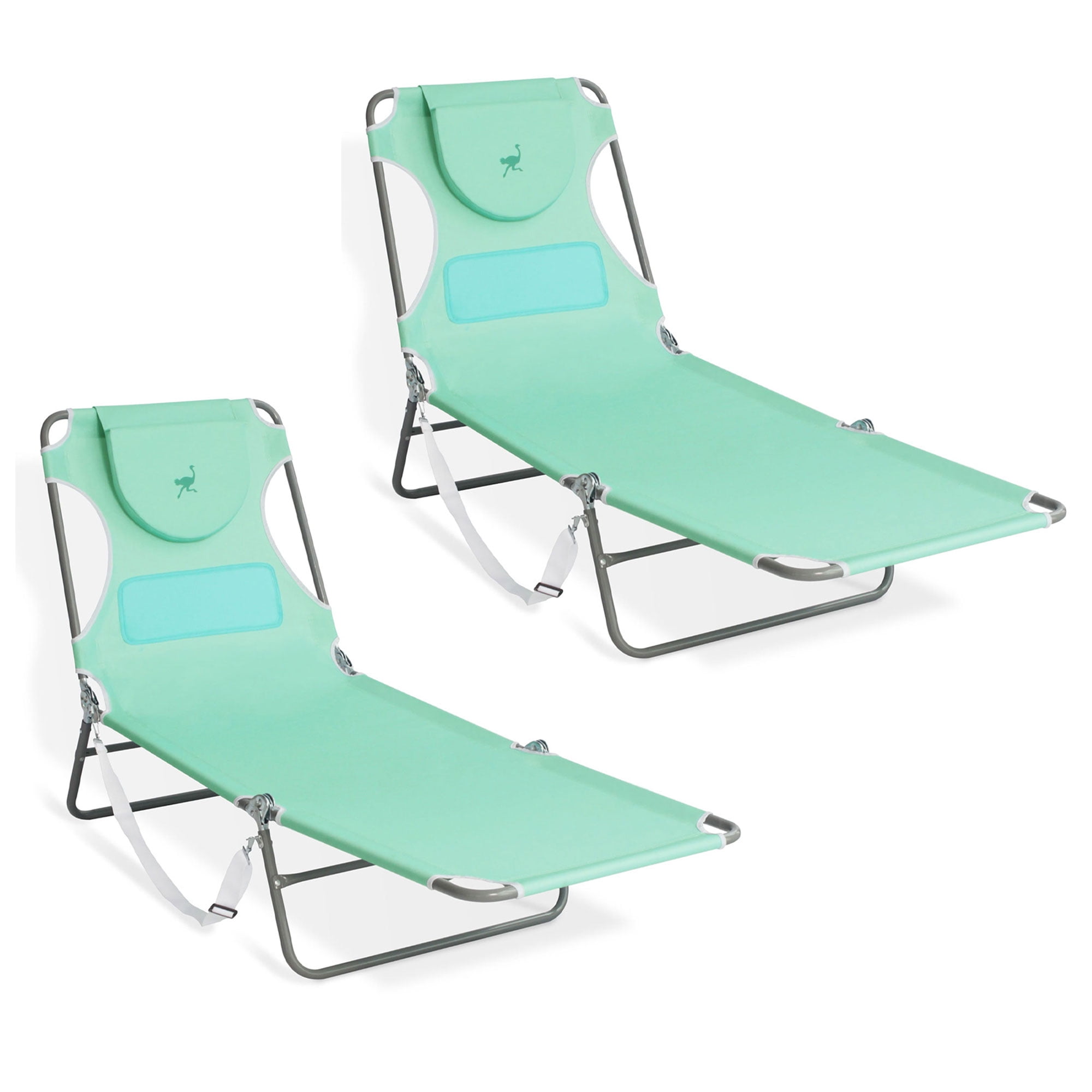 Ostrich Chaise Lounge Folding Sunbathing Poolside Beach Chair (2 Pack