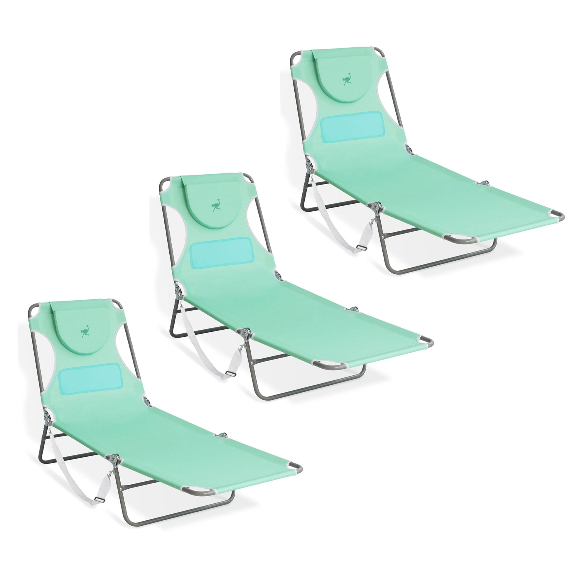 Ostrich Chaise Lounge Folding Sunbathing Poolside Beach Chair (3 Pack)