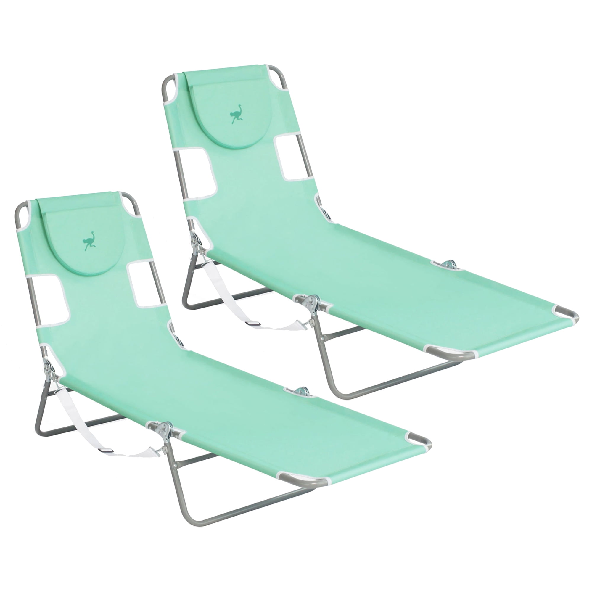 Ostrich Chaise Lounge Folding Sunbathing Recliner Lawn Chair, Teal (2