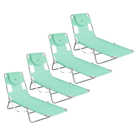 Ostrich Chaise Lounge Folding Sunbathing Recliner Lawn Chair, Teal (4 Pack)