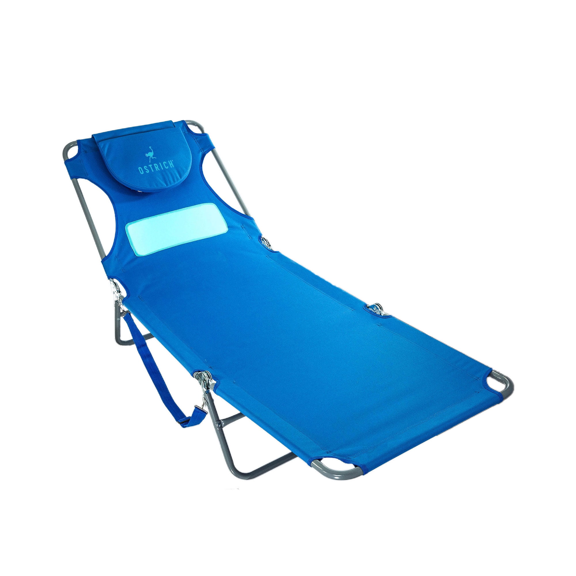 Blue Adjustable Folding Beach Chaise Lounger with Cushions