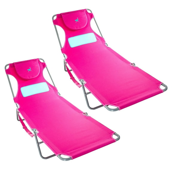 Ostrich Comfort Lounger Face Down Sunbathing Beach Chair, Pink (2 Pack)