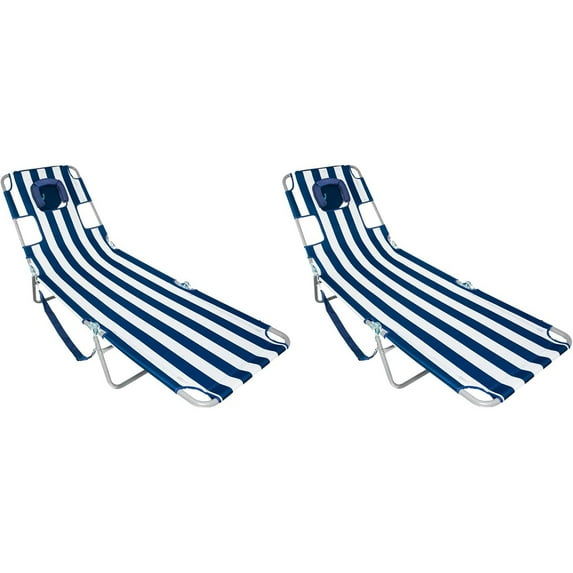 Ostrich Chaise Lounge Folding Sunbathing Beach Chair, Striped (2 Pack)