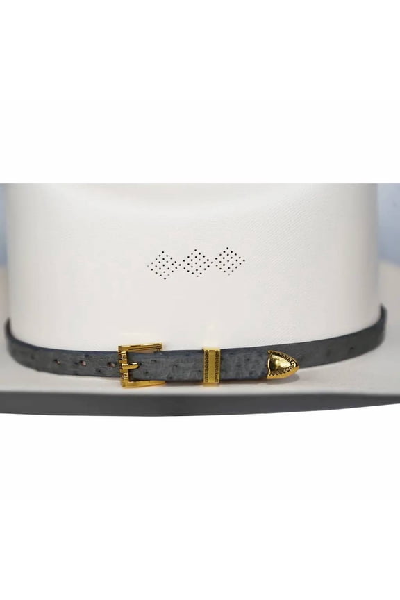 Ostrich Cowboy Hat Band Gray Gold Plated 3 Piece Buckle Set Handmade 26