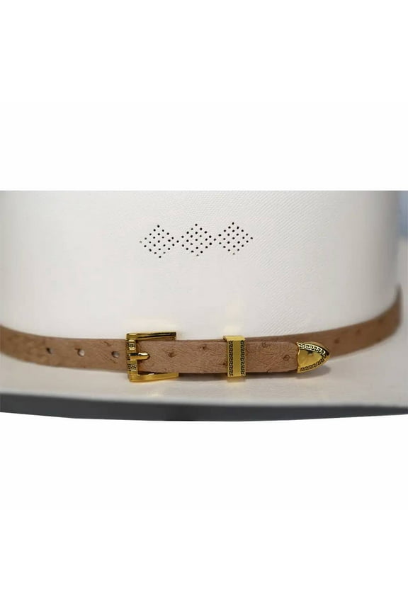 Ostrich Cowboy Hat Band Tan Gold Plated 3 Piece Buckle Set Handmade 26