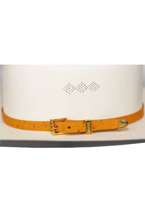 Ostrich Cowboy Hat Band Yellow Gold Plated 3 Piece Buckle Set Handmade 26