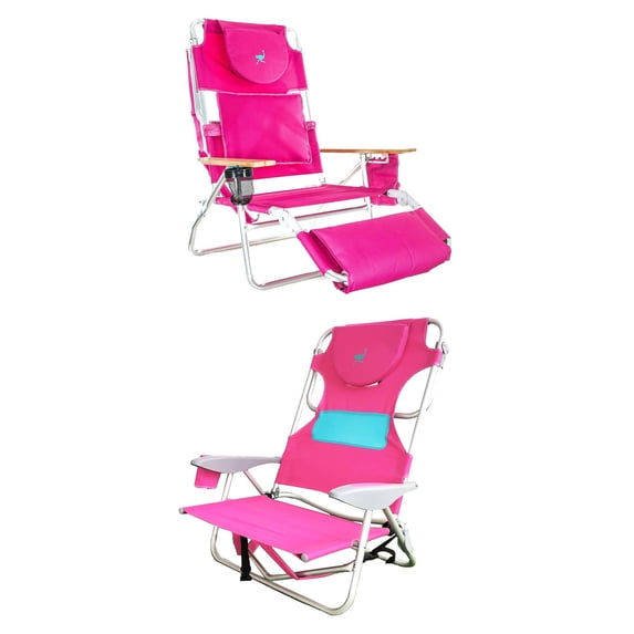 Ostrich Deluxe 3-in-1 Chair & Ladies Comfort On-Your-Back Beach Chair, Pink