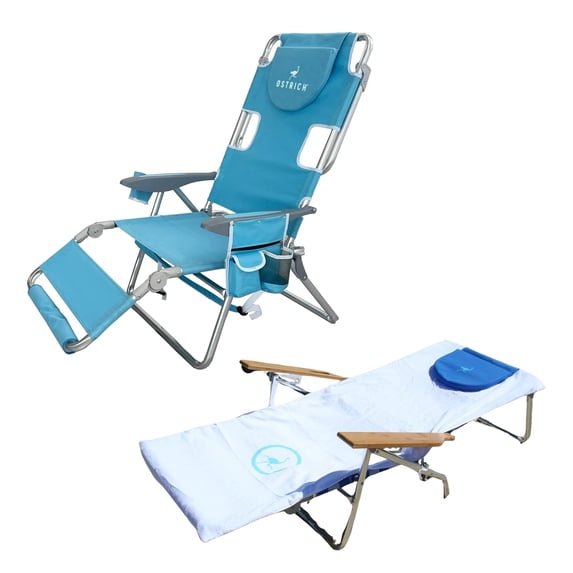 Ostrich Deluxe 3N1 Lightweight Outdoor Beach Lounge Chair & Custom Fitted Towel