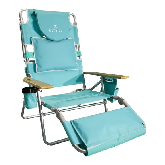 Ostrich The Deluxe 3N1 Lightweight Outdoor Beach Lounge Chair with Footrest, Aqua