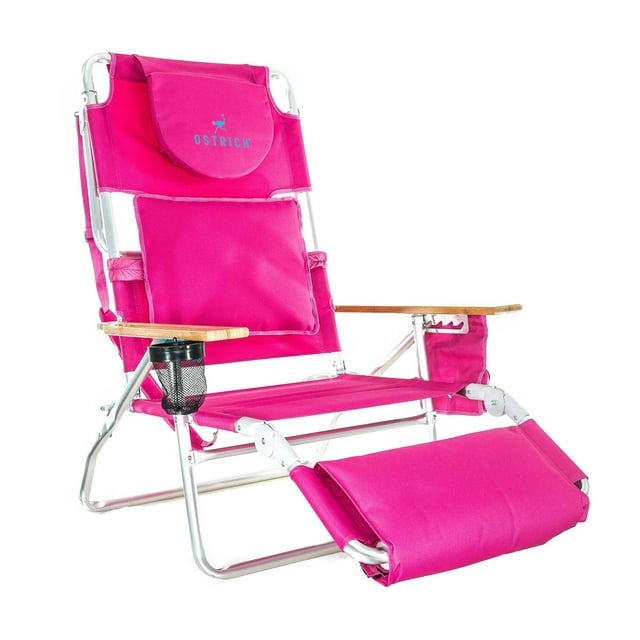 Ostrich Deluxe 3N1 Lightweight Outdoor Beach Lounge Chair w/Footrest, Pink