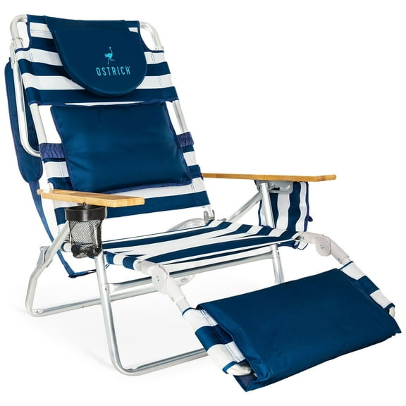 Ostrich Deluxe 3N1 Lightweight Outdoor Beach Lounge Chair w/Footrest,Stripe