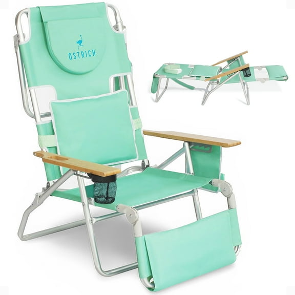 Ostrich Deluxe 3N1 Lightweight Outdoor Beach Lounge Chair w/Footrest, Teal