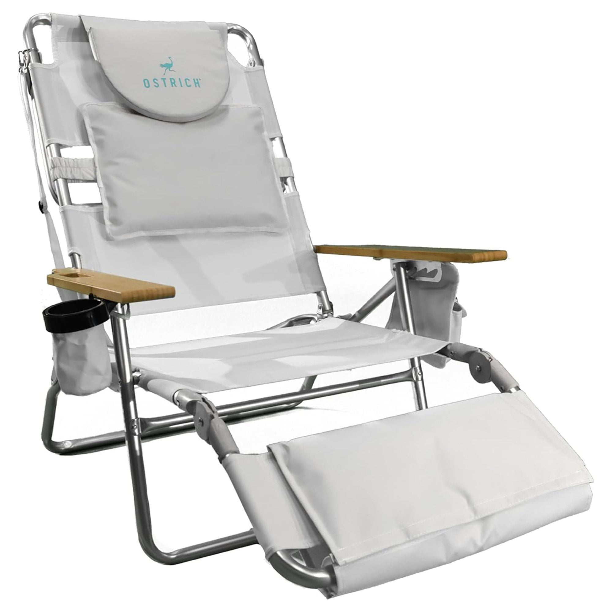 White Aluminum Reclining Beach Lounger with Wooden Armrests