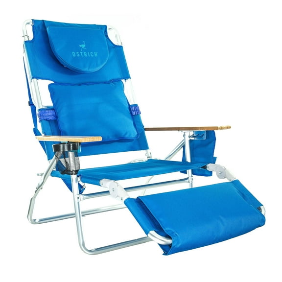 Open Box Ostrich Deluxe 3N1 Outdoor Lawn Beach Lounge Chair w/Footrest, Blue