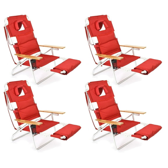 Ostrich Deluxe 3N1 Padded Sports Chair with Footrest, Red (4 Pack)