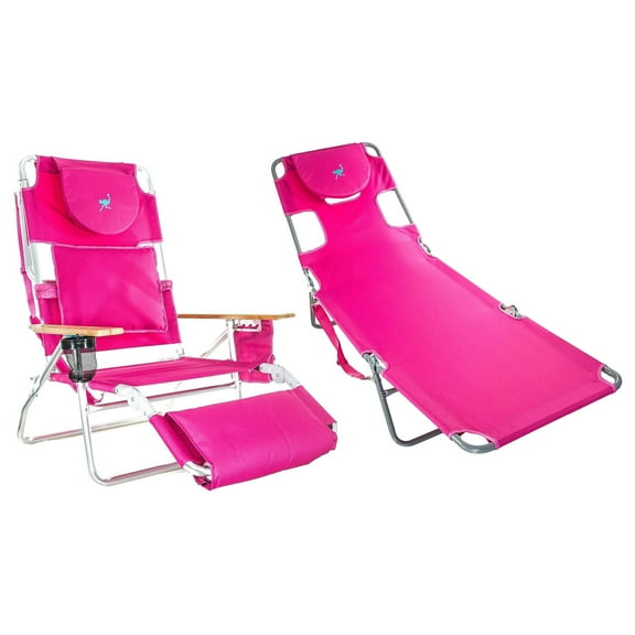 Ostrich Deluxe 3in1 Padded Sports Chair & Chaise Beach Lounger, Pink