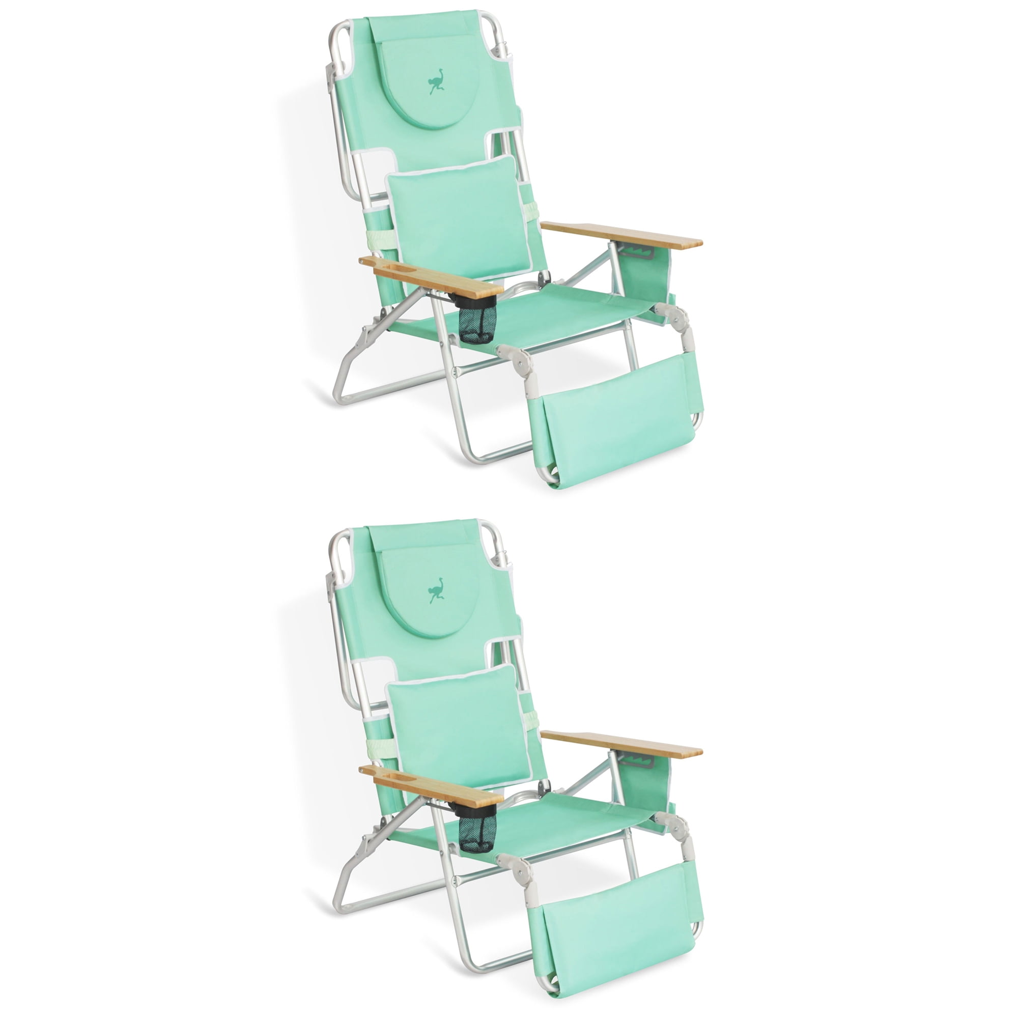 Teal Padded 3-N-1 Outdoor Folding Reclining Beach Chair Set