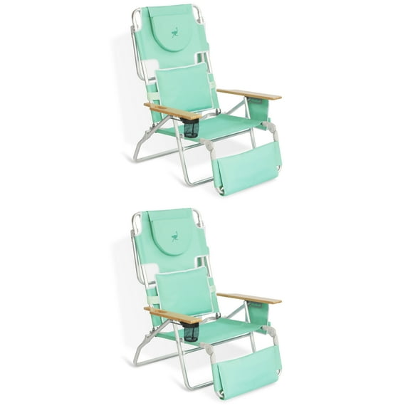 Ostrich Deluxe Padded 3-N-1 Outdoor Folding Beach Chair, Teal (2 Pack)