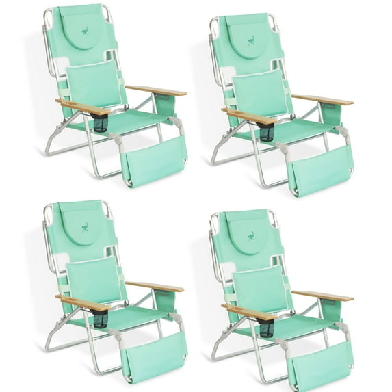 Ostrich Deluxe Padded 3-N-1 Outdoor Folding Beach Chair, Teal (4 Pack)