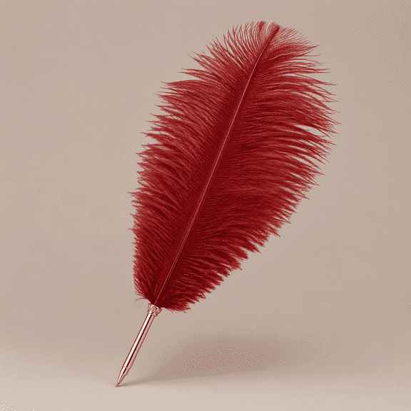 Beautiful Ostrich Feather Ballpoint Pen-Writing Quill Pen Wedding Reception Pen Set (Wine Red)