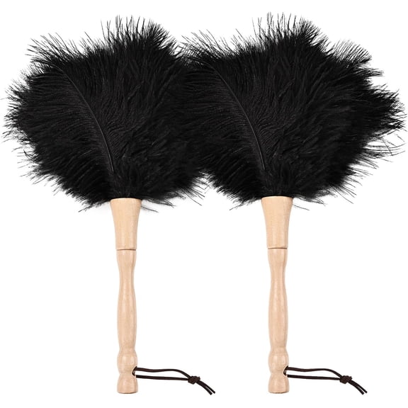 Ostrich Feather Duster 12 Inch Handheld Duster Supplies, Wooden Handle Feather Duster for Cleaning Keyboard Home Car Office (Black 2Pcs)