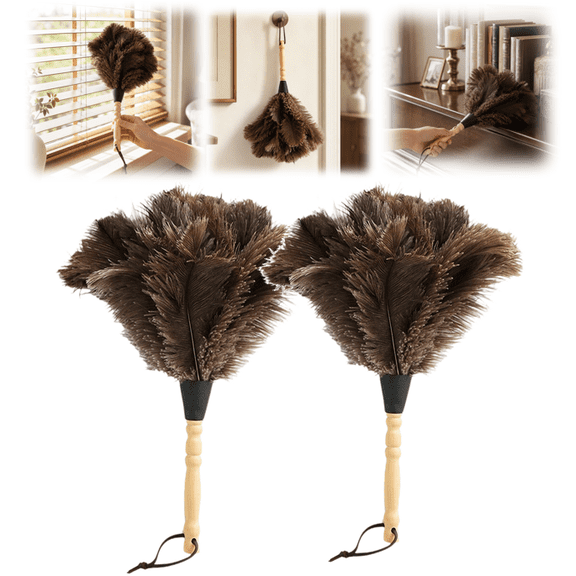 Ostrich Feather Duster, 14 Inch Compact Handheld Duster, Soft Natural Material For Car Interior, Keyboard And Office Surface Dust Clearing 2pcs