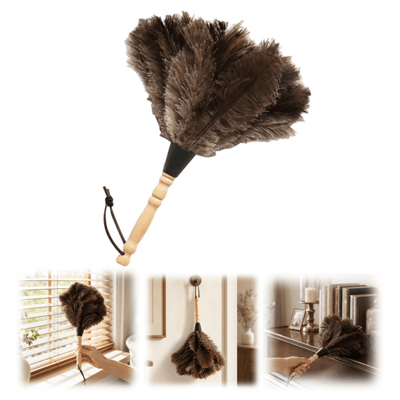 Ostrich Feather Duster, 14 Inch Fluffy Natural Feather Build, Reusable Handheld Cleaning Supply For Home, Office And Vehicle Regular Dusting 1pcs