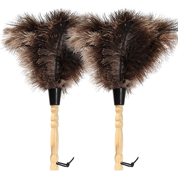 Ostrich Feather Duster 14 inch Feather Duster Fluffy Natural Genuine Ostrich Feathers with Wooden Handle and Eco-Friendly Reusable Handheld Ostrich Feather Duster for Cleaning Supplies